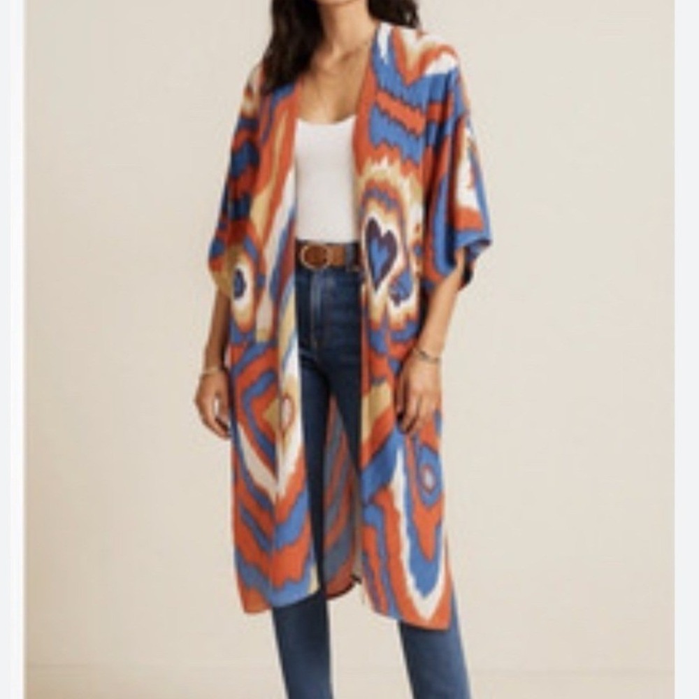 Anthropologie Bel Kazan Open Front Duster Cardigan Maxi One Size Boho Whimsy